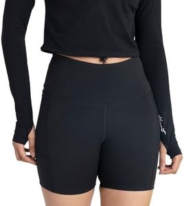 HUNNIT Cycling Shorts for Women, Black | High Waisted Cycling Shorts with 2 Side Pockets| 4 Way Stretch | Moisture Wicking Fabric | Cycling Shorts for Workout, Running, Squats | Zero Transparency-M