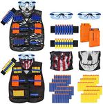 Kids Tactical Vest Kit for Nerf Guns Series with Refill Darts,Dart Pouch, Reload Clips, Tactical Mask, Wrist Band and Protective Glasses,Nerf Vest Toys for 4 5 6 7 8 9 10 11 12 Year Boys(2 Pack)