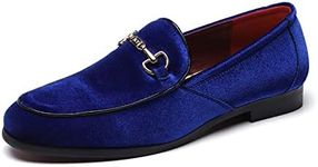 LCQL Men's Luxury Velvet Penny Loafer Shoes Noble Slip-on Suede Loafers Smoking Slippers Plus Size 7-13, Blue, 7