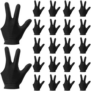 ONLYFU 22 Pieces Billiard Gloves Three Finger Cue Shooter Pool Gloves Sport Gloves for Women & Men Both Left and Right Hand (Black)