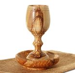 Communion Cup - The Lord's Supper - Kiddush - Olive Wood Cup and Olive Wood Bread Tray in Gift Bag