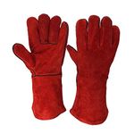 Static Arc WELDING GLOVES GAUNTLET PAIR LEATHER STOVE BURNER FIRE OVEN HEAT RESISTANT RED