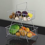 Plantex High Grade Steel 2-Tier Fruit & Vegetable Basket For Dining Table/Kitchen (Chrome), Countertop, Tiered Shelf