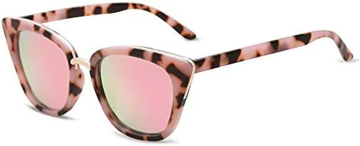 SOJOS Cat Eye Designer Sunglasses Fashion UV400 Protection Glasses SJ2052 with Pink Tortoise Frame/Pink Mirrored Lens