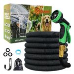 50FT Expandable Garden Hose with 10 Spray Nozzle, Lightweight Water Hose with 3-Layers Latex and 3/4" Solid Brass Fittings, Kink-Free Retractable Flexible Water Pipe with Storage Bag, Kink-Free
