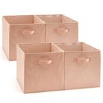 EZOWARE Set of 4 Collapsible Storage Cubes, Foldable Fabric Organizer Basket Bin Boxes Set with Handles for Baby Kids Toy Nursery Room Home Closet Drawers - 33 x 37 x 33cm / Pink