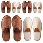 6 Pairs Spa Slippers, Non Slip Disposable Slippers For Guest, Washable Reusable, Which Can Be Used As Women Men, House, Indoor, Bathroom, Bedroom, Hotel, Bride Slippers (3 Brow L & 3 Beige M (Crystal Velvet))