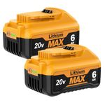 2Pack 6.0Ah Battery for Dewalt 20V Battery, Compatible with Dewalt Battery 20V Max XR Cordless Tools DCB206 DCB200 DCB201 DCB204 DCB207 DCD/DCF/DCG Series Tool