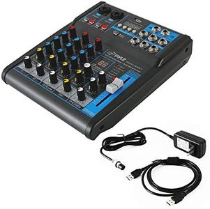 Pyle Professional Audio Mixer Sound Board Console System Interface 4 Channel Digital USB Bluetooth MP3 Computer Input 48V Phantom Power Stereo DJ Studio Streaming FX 16-Bit DSP processor-PMXU43BT