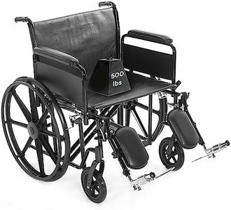 22" Heavy Duty Bariatric Wheelchair for Adults - Black - Removable Full Arms and Elevated Leg Rests - 500LB Capacity - Vinyl Seat - Adjustable Standard and Hemi Height - K7