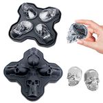 Ice Cube Tray Silicone Reusable Ice Cubes Ball Mold Maker Trays with Lid Each Separate Easy Release, Make 4 Skulls Black