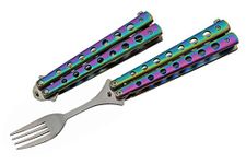 SZCO SUPPLIES 9” Rainbow Finished Butterfly-Open Style Travel/Camping Fork (211520-RB)