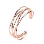 Cubahop Layered Open Metal Cross Bangle Bracelets Smooth Hand Jewelry for Women and Girls (Rose Gold)