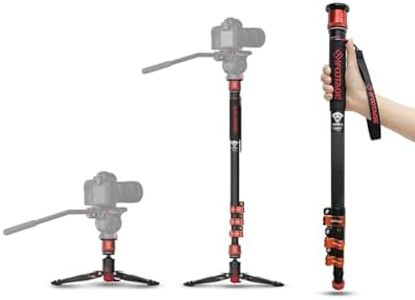 IFOOTAGE Cobra 3 monopié A180F, monopié de aleación de aluminio, bloqueo abatible para ajustar la altura, cambia automáticamente de tornillos de 1/4 a 3/8 pulgadas, carga útil de hasta 8 kg, altura