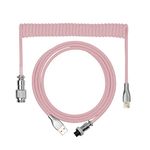 EPOMAKER Macaron 1.8m Coiled Type-C to USB A TPU Mechanical Keyboard Cable with Detachable Aviator Connector for Gaming Keyboard/Tablet/Smart Phone (Pink)