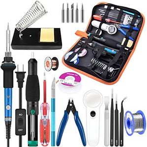 handskit Soldering Iron Kit, Soldering Iron, 60w 110v Soldering Equipment with Adjustable Temperature Welding Tool and 5pcs Iron Tips, Solder Sucker, Soldering Iron Stand, Solder Wire, Tweezer