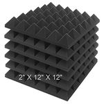 JBER Acoustic Sound Foam Panels, 6 Pack 2" X 12" X 12" Charcoal Soundproofing Treatment Studio Wall Padding Sound Absorbing Fireproof Pyramid Black Wall Panel…