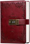 CAGIE Diary with Lock for Women Lockable Secrets Journal , Embossed Design Ruby Red Cover, 120 GSM 224 Pages Thick Refillable Journal with Lock for Adults Kids