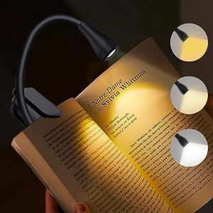Lampada per libri ricaricabile Lampada per libri portatile Luce per libri USB Lampada per lettura a clip Lampada per lettura a letto Luce clip regolabile 360° Perfetta per gli amanti dei libri (Nero)
