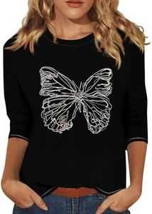 Elbow Length Tee Shirts for Women Cute Sunflower Dandelion Prints 3/4 Length Sleeves Tops for Women Crewneck Plus Size Summer Elbow Length Sleeve Blouse Three-Quarter-Sleeve Top Woman