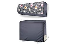 The Furnishing Tree Split AC cover for indoor and outdoor unit of 2 ton waterproof and dustproof Grey Floral pattern