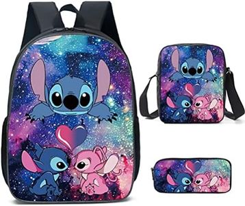 Sac à dos Stitch 3 pièces pour garçons et filles, avec sac à déjeuner et trousse à crayons, ensemble de sac à dos pour enfants et élèves du primaire et du secondaire