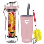 Fruitalite Fruit Infuser Water Bottle- 1 Litre, Colored Tritan Infusion Rod, Cover Sleeve, Infused Detox Water Recipes eBook, Cleaning Brush(Rose Gold,Set of 1)