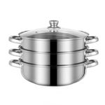 Steamer for Cooking, 18/8 Stainless Steel Steamer Pot, Food Steamer 11 inch Steam Pots with Lid 3-tier for Cooking Vegetables, Seafood, Soups, Stews and Pasta