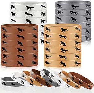 48 Pieces Horse Party Rubber Bracelets Horse Favors Rubber Bracelets Derby Day Horse Bracelets Silicone Horse Wristbands for Horse Lovers Birthday Party Favors Supplies (Rich Colors)