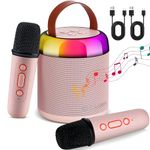 CAHAYA Karaoke Machine with Mic: Bluetooth Speaker Portable and 2 Wireless Microphones with Colorful Party light and Changeable Magic Voice for 10 Years Old Girl Pink Model CY00369-1