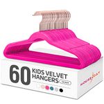 HOUSE DAY Kids Velvet Hangers 60 Pack 14" Wide Space Saving Velvet Non Slip Hangers for Childrens, Velvet Children's Hangers for Clothes,Hot Pink