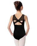 DANSHOW Girls Mesh Ballet Leotard Girls Black Leotard for Dance,Full front lining,Crisscross Back Leotard for Girls(23629-06-XXL)