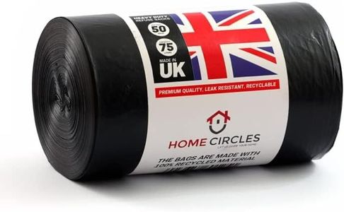 HOME CIRCLES 50 Black Bin Bags - 75L Capacity Bin Bags Heavy Duty - Rubbish Bags Wastage Liners Trash Bags for Kitchen Office DIY Refuse Sacks Garden Bags Made from 100% Recycled Material