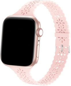 LODKA Slim Lace Watch Band Compatible With Apple Watch Bands 38mm 40mm 41mm 42mm 44mm 45mm for Women, Silicone Soft Sport Wristband Strap Replacement for Apple iWatch Series SE 7 6 5 4 3 2 1 (38/40/41mm, Sand Pink)