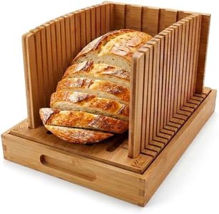 Bread Slicer For Homemade Bread - Fir and Favour Upgraded Adjustable Bamboo Bread Cutter Board - Compact Slicing Guide With Crumb/Serving Tray- Bread Loaf Slicer for Sourdough Gift