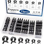 Eoppen 72Pcs Spring Hose Clamps Fuel Line Silicone Vacuum Hose Low Pressure Air Clamps & Sleeving Automotive Replacement Fastener Assortment Kit 6 Sizes (7mm 10mm 11mm 14mm 16mm 18mm) Black