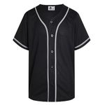 DEHANER Plain Blank Baseball Jerseys for Men Women Adult Hip Hop Hipster Button Down Shirts Sports Uniforms Outfits, Gray Stripe-black Jersey, Medium