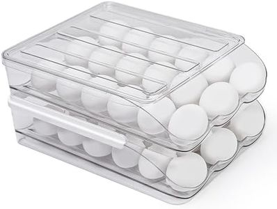 Homediea Egg Holder for Refrigerator | & Improved Auto Rolling Stackable Container Refrigerator, Fridge Organizer Storage For (36 Eggs) EHFR-PET2