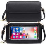 HNOOM Touchable Phone Bag Women Cross Body Phone Bag RFID Blocking Cell Phone Purse Wallet Crossbody Shoulder Bag Wristlet Handbags with Shoulder & Wrist Strap Fits Phone Under 6.9 Inch (Black)