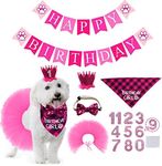 STMK Dog Birthday Outfit Girl, Dog Birthday Bandana Girl Tutu Skirt Birthday Number Crown Hat Bowtie Happy Birthday Banner for Pet Puppy Dog Birthday Party Supplies (Rose)