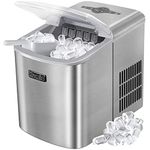 Ice Makers Countertop, KUMIO Stainless Steel Ice Machine 2.1L, 33 Lbs in 24 Hrs, 10 Bullet Ice Cubes Ready in 9 Mins, Self-Cleaning Ice Maker Machine with Scoop and Basket