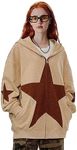 Aelfric Eden Y2K Streetwear Men's Oversized Hooded Jacket Casual Stars Sweatshirt Jacket with Hood Thin Hoodie Zip Up Hoodie, Apricot-5, L