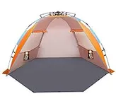 Oileus X-Large 4 Person Beach Tent Sun Shelter - Portable Instant Tent for Beach with Carrying Bag, Stakes, 6 Sand Pockets, Anti UV for Fishing Hiking Camping, Waterproof Windproof, Orange