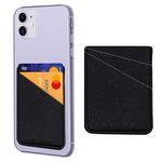 Black Leather Phone Credit Card Holder Stick on Wallet Adhesive Cell Phone Pocket for iPhone Android Smartphones