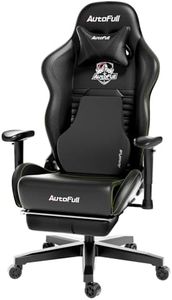 AutoFull Gaming-Stuhl, ergonomisch, Gamer-Stuhl, PU-Leder, Bürostuhl, Sitzhöhe und Neigung der Rückenlehne verstellbar, Kopfstütze und Lendenwirbelstütze, Fußstütze, Schwarz