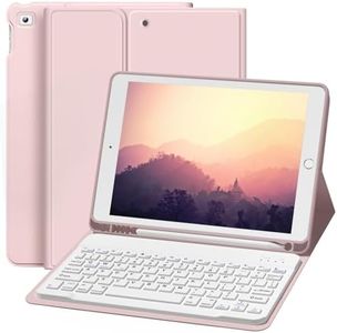 Aoub Keyboard Case for iPad 6th Generation 2018/5th Gen 2017 9.7 Inch, iPad Air 2, iPad Air, Detachable Wireless Bluetooth Keyboard, Stand Folio Cover with Pencil Holder, Auto Sleep/Wake, Pink