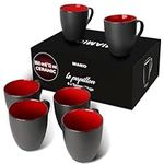 MIAMIO - 6 x 350 ml Stoneware Coffee Mug/Cup Set - Le Papillon Collection (Black-Red)