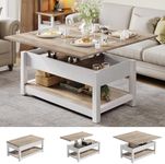 YITAHOME Lift Top Coffee Table, 3 in 1 Multi-Function Coffee Tables with Storage for Living Room, Farmhouse Modern Dining Table for Small Reception Room/Home Office,Grey Wash