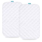 Biloban Waterproof Bassinet Mattress Pad Cover 2 Pack, Ultra Soft Bamboo Surface, Quilted Bassinet Mattress Protector Fit for 36"x18" Standard Cradle Bassinet Mattress, White