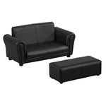 HOMCOM Kids Sofa Bed Kids Twin Sofa Toddler Chair 2 Seater Kids Twin Sofa Chair Boys Girls Couch w/Footstool (Black)